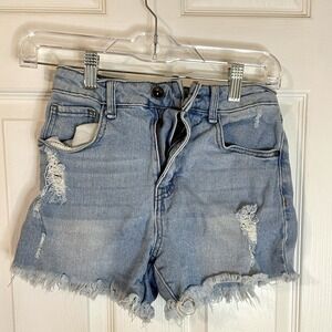 Rewash Jean Shorts Women 0 Super High Rise Blue Light Wash Rips Cut Off Raw 24"
